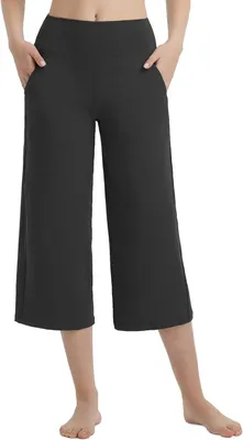Produktbild von Damen Capri Yoga Hose Alltag Weites Bein Hohe Taille 3/4 Schwarz S