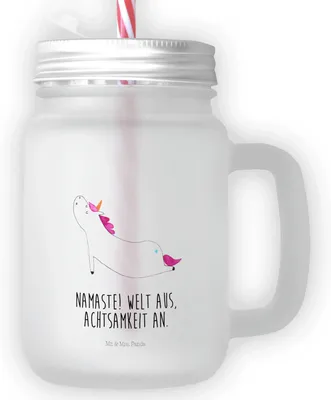 Produktbild von Mr. & Mrs. Panda Eiskaffee Glas Einhorn Yoga - Transparent - Geschenk, Sport, Einhörner, Entspannung, Mit Schraubverschluss, Cocktailglas, Joga, Strohhalm, Saftglas