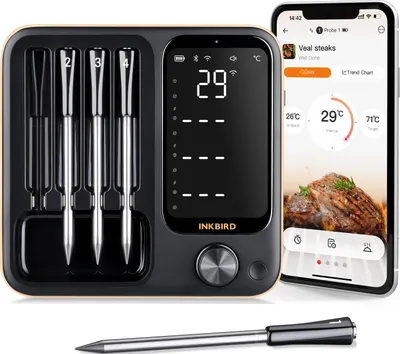 Produktbild von Fleischthermometer, kabellose Sonden, intelligente App-Konnektivität, 4 Proben