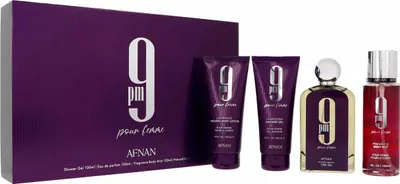 Obrázok produktu pre Zestaw Afnan 9pm Pour Femme Edp 100ml  Shower Gel 100ml  Body Mist 150ml  Body Lotion 100ml