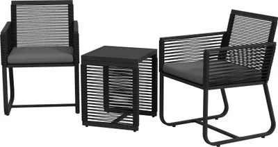Produktbild von 3-teiliges Bistro-Set Balkon-Set Terrassen-Set, wetterbeständig, modernes Design, 53 cm x 57 cm x 77 cm, Schwarz + Grau