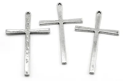 Produktbild von Vintageparts Kreuz-Anhänger Metall silberfarben groß 61 x 36 mm für Halsketten und Modeschmuck, 4 Stück