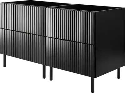 Produktbild von Waschtischunterschrank, Mattweiß, Schwarz mit schwarzen Griffen