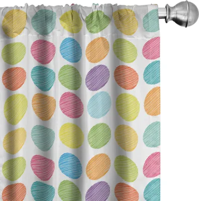 Immagine prodotto di ABAKUHAUS Tende colorate, tende, illustrazione vivace disegnata a mano, scarabocchi, pois, arcobaleno, motivo artistico, 2 pezzi 75 x 245 cm, multicolore