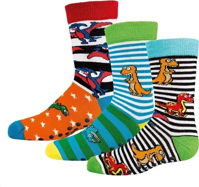 Produktbild von TippTexx 24 6 Paar ABS Kinder Stoppersocken, Strümpfe mit Noppensohle, Dinos, Größe 31-34