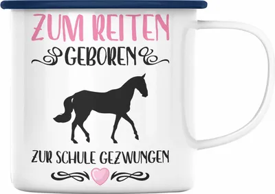 Produktbild von Trendation - Pferde Mädchen Geschenk Emaille Tasse Reiten Reiterin Kinder Becher Spruch Lustig Geburtstag Einschulung (Blau)