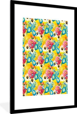 Produktbild von MuchoWow® MuchoWow® Gerahmtes Poster Blumen - Collage - Farben 60x90 cm - Poster mit zchwarzem Bilderrahmen - Dekoration - Wandposter Wohnzimmer - Hochwertig