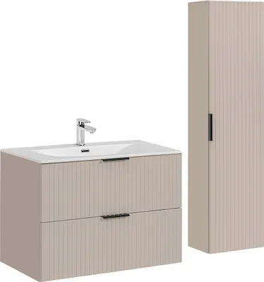 Produktbild von Waschtisch und Hängesäule 80.2cm Adriel mit 2 Schubladen, Beige