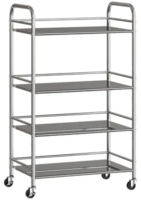 Obrázek produktu pro Kuchyňský vozík se 4 úrovněmi a nastavitelnými poličkami | Barva: stříbrná | Rozměry: 60 x 35 x 100 cm