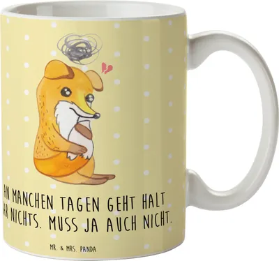 Produktbild von Mr. & Mrs. Panda Kaffeebecher Fuchs Depressionen - Gelb Pastell - Geschenk, Pott, Depressiv, Becher, Kaffeetasse, Tasse, Teetasse