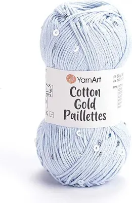 Produktbild von Yarnart Baumwolle Gold Paillettes 7109, Glitzernde Baumwoll-Polyester-Mischung, 140m, Blau-Silber