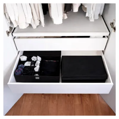 Produktbild von Aufbewahrungsboxen mit Deckel, Organizer, 2er-Set, faltbare Stoffbox, Ordnungsboxen, Organizer mit Deckel44 x 29 x 12,5 cm (Schwarz)
