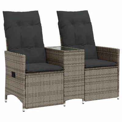 Image de vidaXL Canapé de jardin 2 places réglable avec table Gris Poly rotin