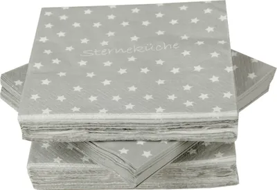 Zdjęcie produktu dla Serwetki w praktycznym opakowaniu 100 sztuk ( 5x20 ) 33 x 33 cm, 3-warstwowe, 1/4 fałdy - z motywem ( kuchnia gwiazd ) - chusteczki z certyfikatem