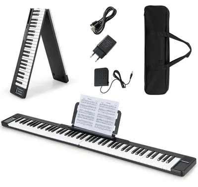 Produktbild von KOMFOTTEU Faltbares Keyboard 88 Tasten, Digitales Piano mit MIDI Funktion & Bluetooth, elektronische Klaviertastatur tragbar inkl. Klaviertasche, E-Piano schwarz für Anfänger