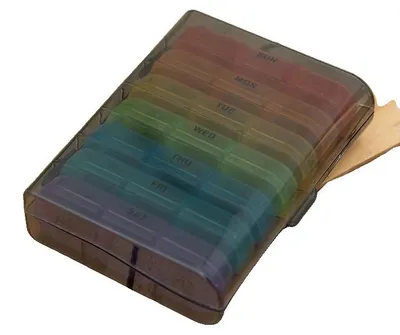 Immagine prodotto di Portapillole, 21 scomparti, contenitore portatile per medicinali, nero e colorato