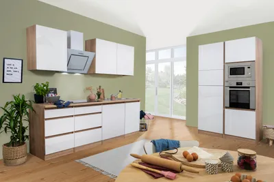 Produktbild von Küche Küchenzeile Küchenblock grifflos Eiche Weiß Lorena 345 cm Respekta