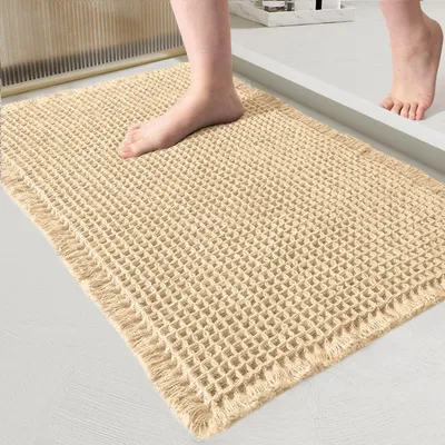 Productafbeelding van Wafelpatroon Badmat, Antislip en Absorberend 50 x 80 cm Beige