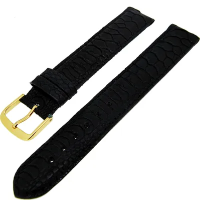 Produktbild von Uhrenarmband Lederband Schwarz Matt Kroko 16mm Dornschließe Gold NEU