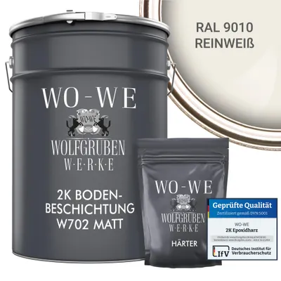 Produktbild von 2K Epoxidharz Garagenfarbe Bodenbeschichtung MATT W702 Reinweiss RAL9010 - 2,5kg