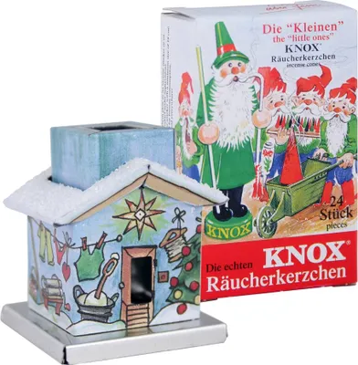 Produktbild von KNOX - Mini Räucherhaus The Little One Motiv Waschhaus mit Räucherkerzen Bunte Mischung - Inhalt 24 Stück, Größe S (Klein)