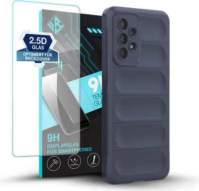 Produktbild von Handy Hülle für Samsung Galaxy A33 5G mit 9H Displayglas Displayschutz Plus Grip Case Cover Schutzhülle Softgrip Farbe: Dunkelblau