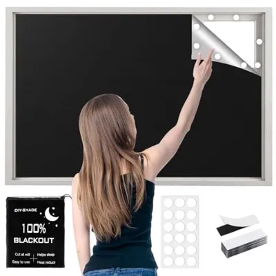 Produktbild von PromoHome® Verduisteringsrolgordijn ohne Bohren, 420D Oxford, 300 x 145 cm, Schwarz, für Reisen, 100% abdunkelnd, Dachfenster
