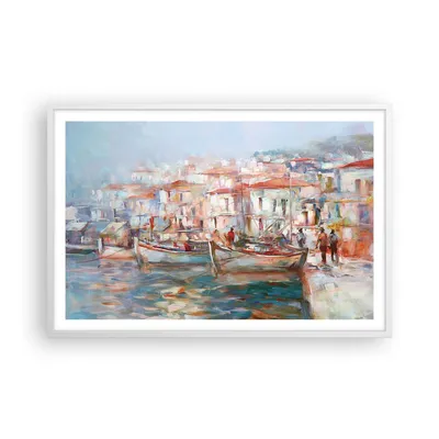 Produktbild von Gerahmtes Poster - Weißer Rahmen - Insel Boote Hafen - 91,5x61 cm - Wand Bild - Wanddeko - Wandbilder - Kunstposter - Wandposter - Bilderrahmen - Bilder - Kunstdruck - Wanddekoration - P2WAA91x61-4852