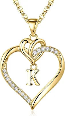 Image de TINGN Saint-Valentin Cadeaux Cœur Collier Femmes Or Lettres Zirconia