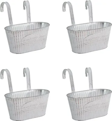 Produktbild von Metall Hängetopf weiß mit 2 Henkel 25 x 13cm - 4 Stück Blumentopf hängend Balkon Pflanz-Schale