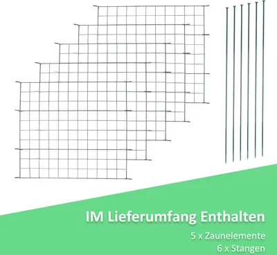 Produktbild von Fiqops Teichzaun Garten Draht Gitterzaun Zaunset Gartenzaun Metall Gerade 11tlg Set 5x