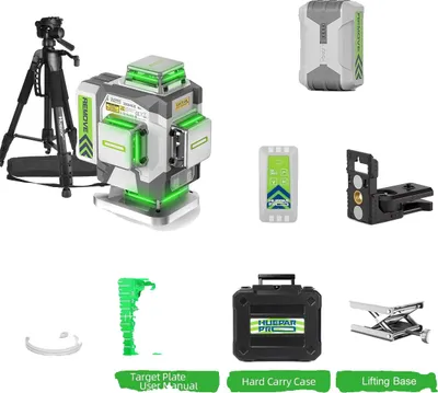 Image de Huepar niveau laser, précision ±2 mm, faisceau vert 360°, avec trépied