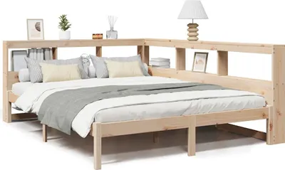 Produktbild von vidaXL Massivholzbett mit Regal ohne Matratze 160x200 cm Kiefernholz