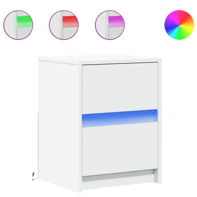 Image de Table de nuit avec lampes LED Blanc Matériau dérivé du bois