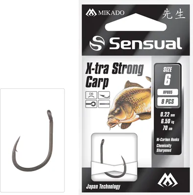 Produktbild von 8 x MIKADO X-TRA STRONG CARP 70cm fertig gebundene Angelhaken Karpfenhaken  #6 /0,22 mm