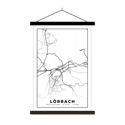 Produktbild von MuchoWow® Textilposter Karte - Lörrach - Stadtplan 40x60 cm mit schwarzem Rahmen - Wanddekorationen