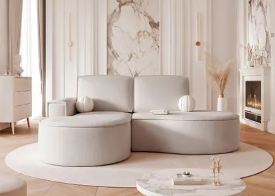 Produktbild von Ecksofa Designersofa Sofa ARLET in Stoff Riviera Hellbeige Ottomane Links