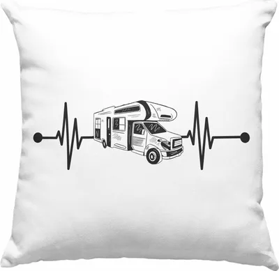 Produktbild von Trendation - Herzschlag Wohnwagen Wohnmobil Deko-Kissen mit Füllung 40x40 Geschenk Camper Wohnmobilfahrer Geschenkidee Lustig (Grau)