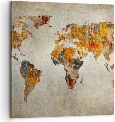 Produktbild von Bild auf Leinwand - Leinwandbild - Welt Karte Kontinente Geographie - 60x60cm - Wand Bild - Wanddeko - Leinwanddruck - Bilder - Kunstdruck - Wanddekoration - Leinwand bilder - Wandkunst - AC60x60-2783