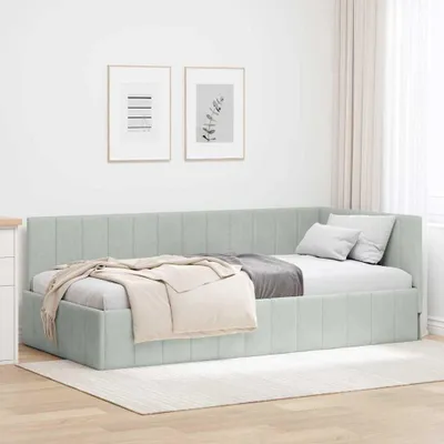 Produktbild von Maison Exclusive - Eckbettgestell mit Kopfteil Hellgrau 90 cm x 200 cm Samt