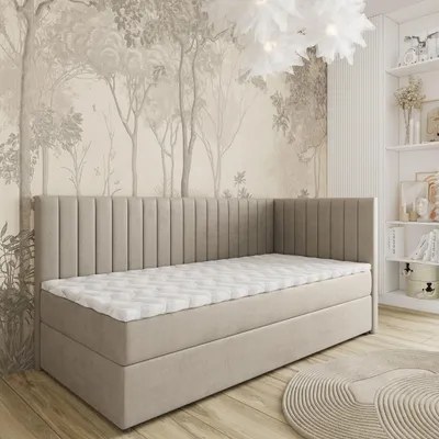 Produktbild von Masseno Boxspringbett ARIS 100x200 cm Komplett-Set mit Bonell Matratze und Topper, Polsterbett mit Bettkästen -Beige, PAROS 02