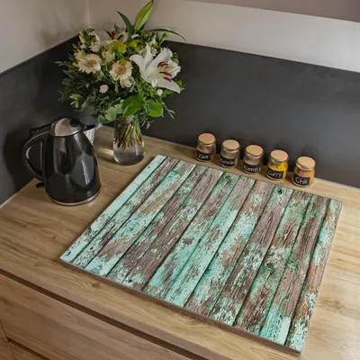 Produktbild von banjado Herdabdeckplatte einteilig 60x52cm groß mit Gummi Abstandshalter, ESG Sicherheitsglas mit Motiv Verwittertes Holz [HAP1 12180]