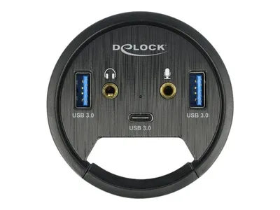 Zdjęcie produktu dla DeLOCK 3 Portowy, biurkowy hub USB 1 x USB Type-C i 2 x USB Typ-A + porty HD-Audio, Czarny, Chiny