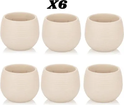 Obrázek produktu pro Sada 6 kulatých květináčů krémová Cactus Květináče bílé 6 cm s odtokem a drenáží Odolné proti UV záření