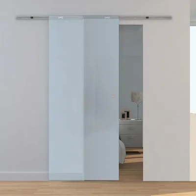 Produktbild von inova Glasschiebetür 880 x 2080 mm, Satiniertes Glas, Komplettset mit offener Laufschiene in Aluminium und Griffmuschel, ohne Softclose