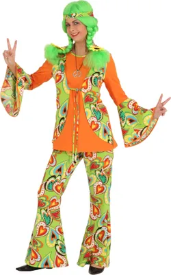 Hippie Woman Kostüm für Damen Gr. 38-56 bunt 70er Fasching Karneval Mottoparty Paarkostüm