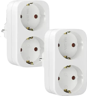 Produktbild von 2Stück Mehrfachstecker Doppelstecker für Steckdose (250V/16A), 2 in 1 Schuko AC 3680W Max Steckdosenadapter Tragbarer Praktisch für Büro
