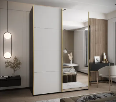 Produktbild von Zweitüriger Kleiderschrank SAMARA 3 – 170 cm, schwarz/weiß/gold