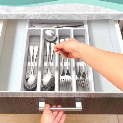 Obrázok produktu pre Organizér na plastové príbory s 6 priehradkami – ideálny na vidličky, nože a lyžice – 40 x 32 x 45 cm