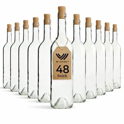Produktbild von Weinflasche 750 ml Bordeaux 48 Stück, Weiß Weinflasche mit Korken, Leere Glasflasche, Wasserflasche, Leere Likörflaschen, Wein Zubehör, Glasflaschen